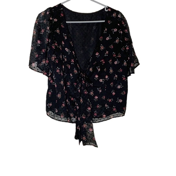 LOFT black floral top with back tie. Size S NWT - Picture 2 of 5